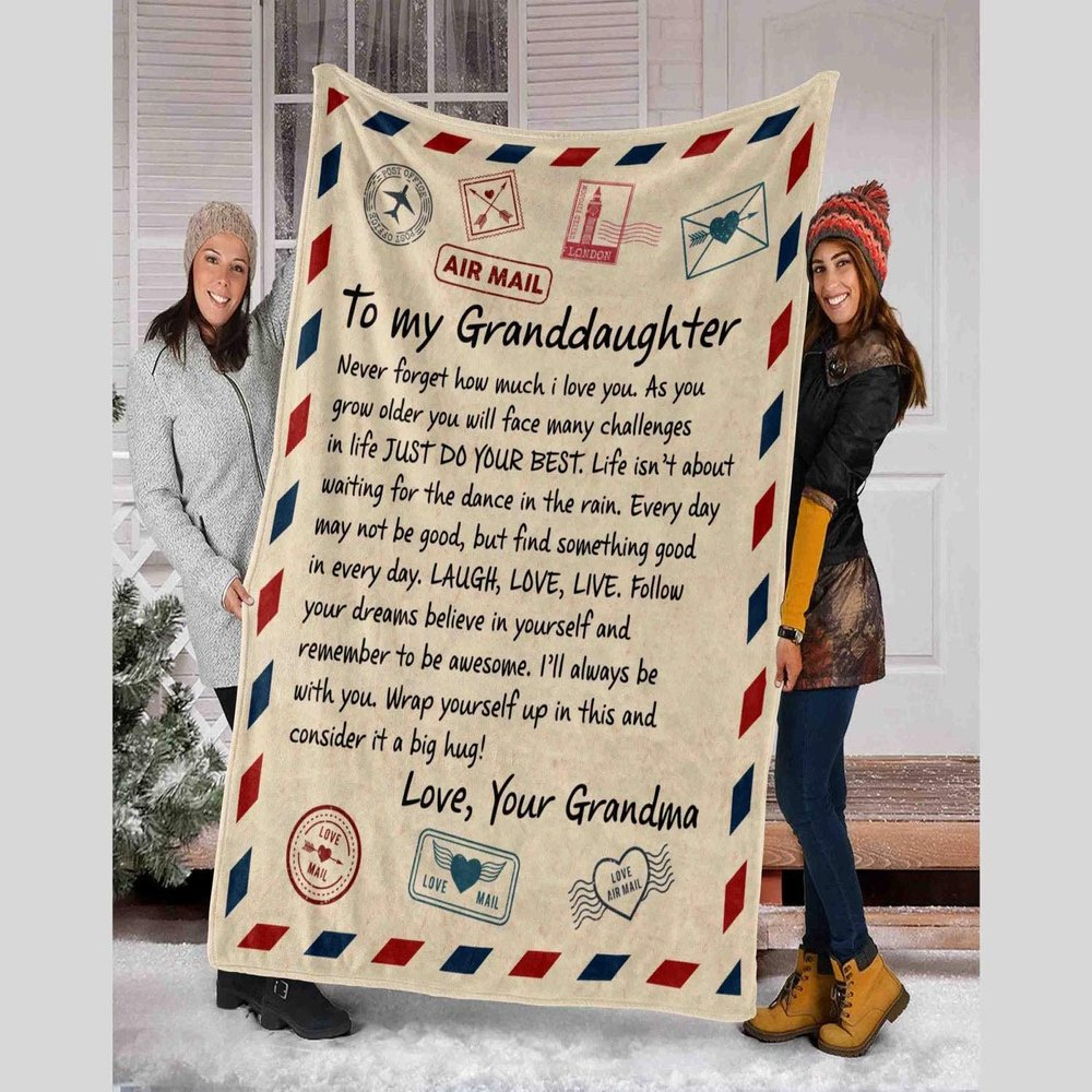 Blanket Personalized To My Granddaughter From Grandma Blanket, Letter To my granddaughter Blanket, Personalized Air Mail Letter To Daughter Cozy Plush Fleece Blanket size 60x80 inch Gifts for Men, Wom