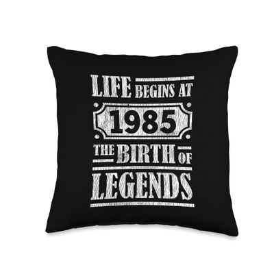 39 Year Old Life Begins 1985 Birth Of Legends 39th Birthday Throw Pillow