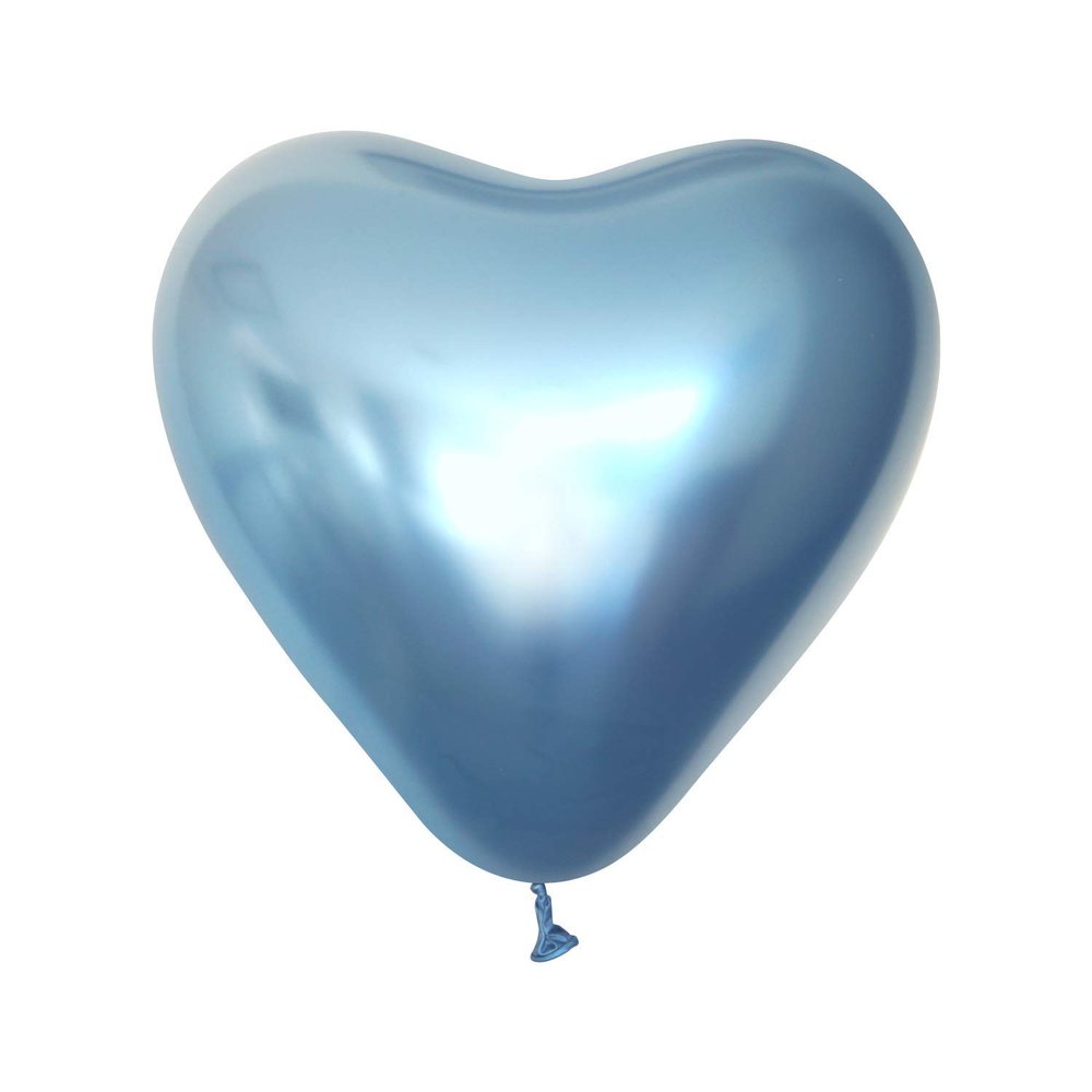 12" Kalisan Mirror Chrome Blue Heart Birthday Party Decoration Supply Latex Helium Balloons - Bag of 50