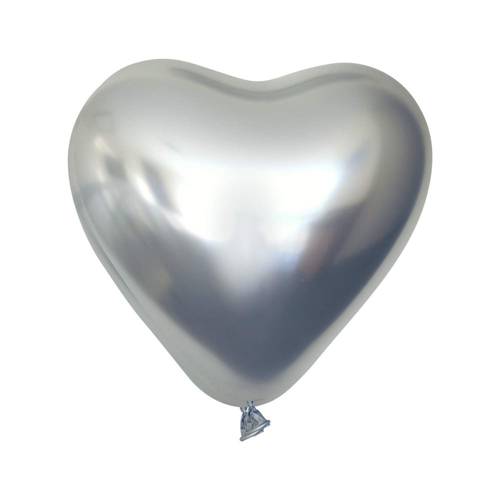 12" Kalisan Mirror Chrome Silver Heart Birthday Party Decoration Supply Latex Helium Balloons - Bag of 50