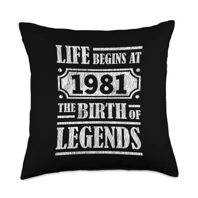 43 Year Old Life Begins 1981 Birth Of Legends 43rd Birthday Throw Pillow