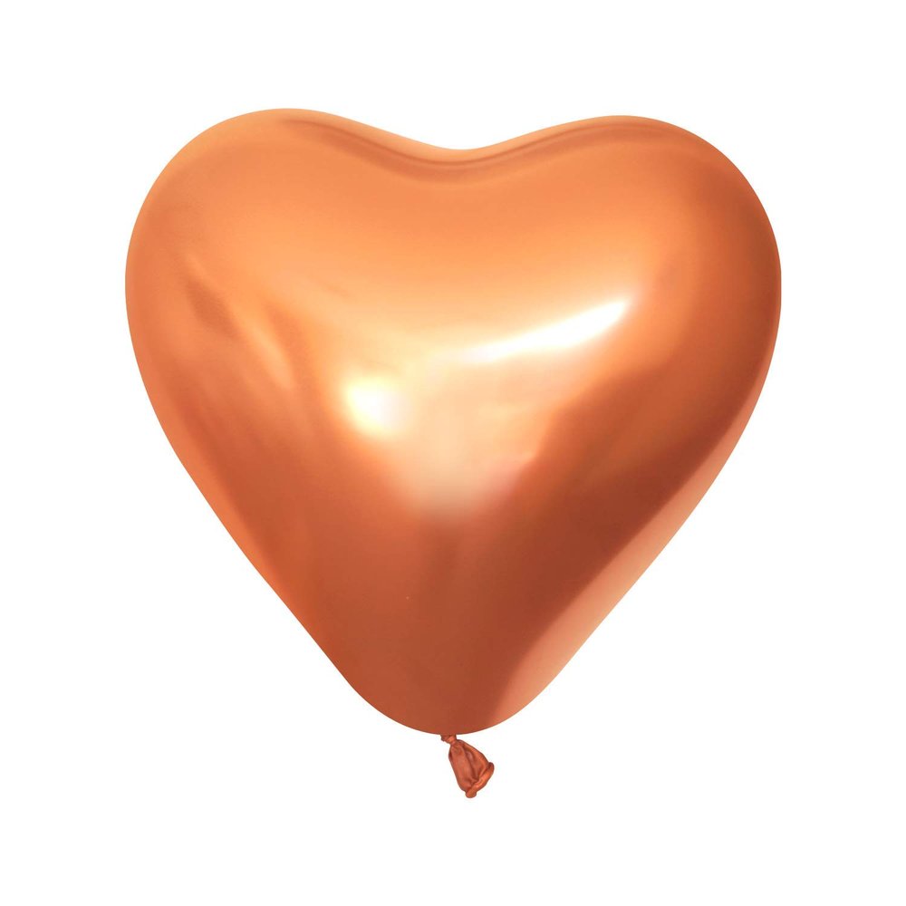 12" Kalisan Mirror Chrome Copper Heart Birthday Party Decoration Supply Latex Helium Balloons - Bag of 50