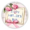 Christmas Tree Skirt, 3D Pink Tulips and Gift Box on Wooden Happy Mother's Day Tree Mat with Tassel, Xmas Large Tree Mat for Christmas Party Decorations 30" inches view 1