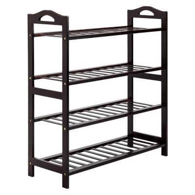 4-Tier Shoe Rack, Bamboo Stackable Shoe Shelf Storage Organizer Wooden Shoe Rack for Entryway, Hallway, and Closet Shoe Stand (Coffee)