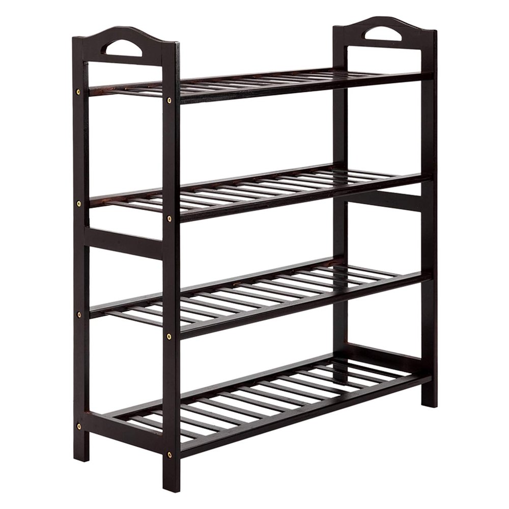 4-Tier Shoe Rack, Bamboo Stackable Shoe Shelf Storage Organizer Wooden Shoe Rack for Entryway, Hallway, and Closet Shoe Stand (Coffee)