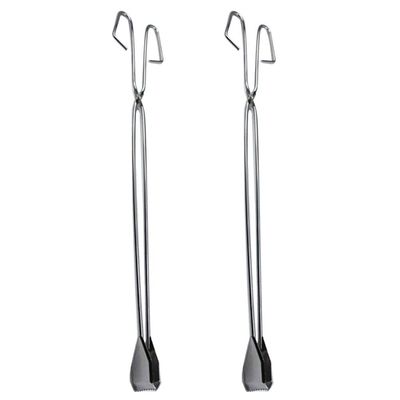 Cabilock 2pcs Stainless Steel Grabber Tool Small Kitchen Tongs Trash Picker Upper for BBQ Grill Heavy Duty Scissor Tongs Garbage Tool Outdoor Accessories (60cm)