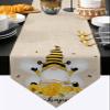 Cotton and Linen Triangle Table Runners 70 Inches Long, Beehappy Gnomes Floral Daisy, Dresser Scarves Table Decoration for Wedding Party/Graduation Ceremony/Banquet (13x70 inch) Linen Texture Print view 1