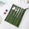 JASHII Reusable Travel Utensils 7 Pieces Stainless Steel Flatware Set with Portable Pouch Eco-friendly Camping Silverware Set with Chopsticks Straws for Travel Kithchen view 2