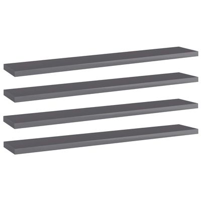 vidaXL Floating Shelves 4 Pcs, Wall Shelving with Invisible Mounting System, Display Shelf, Wall Shelf Unit, Modern, High Gloss Gray Engineered Wood