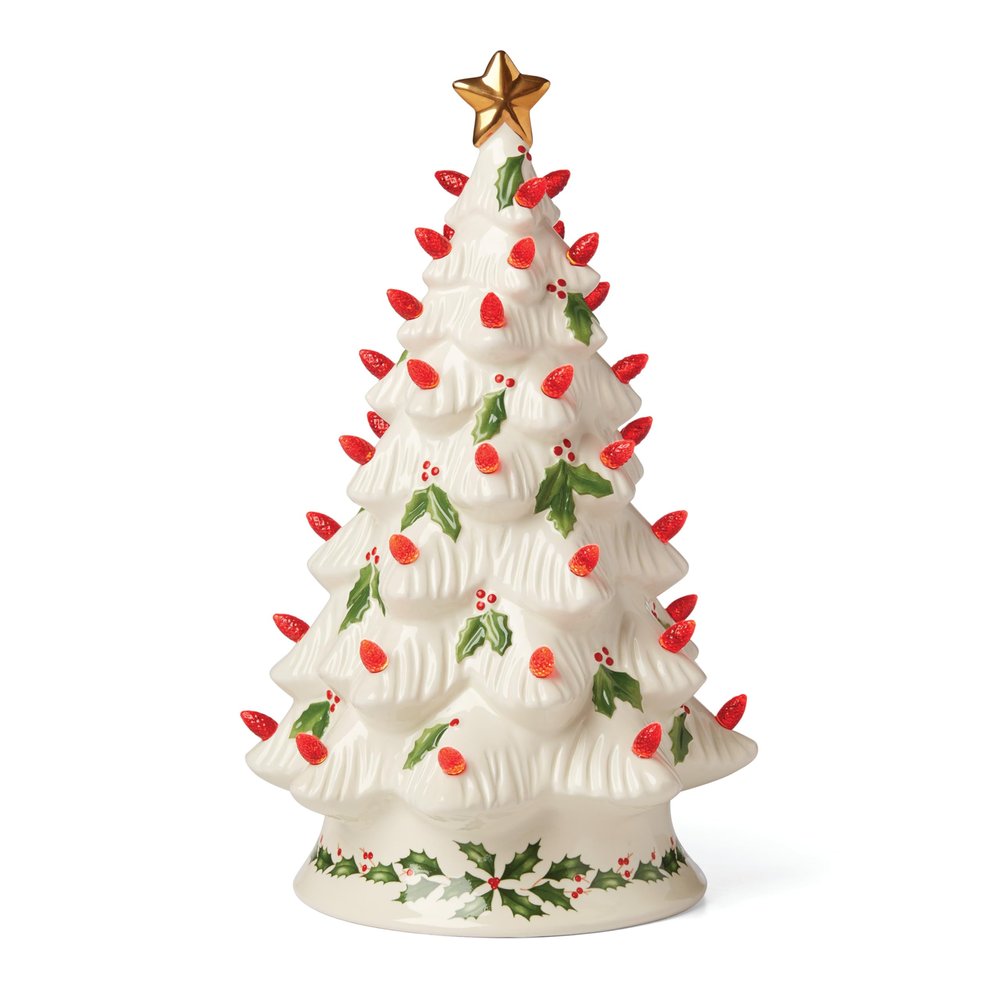 Lenox 893624 Treasured Traditions Holiday Red Bulbs Lit Tree, Christmas Decor