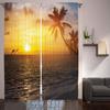 Ambesonne Beach Curtains, Palm Trees in Tropical Island Beach Jumping Fishes and Majestic Sunset Image, Living Room Bedroom Window Drapes 2 Panel Set, 108" X 84", Yellow Bluegrey view 1