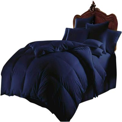 Impression Bedding Luxurious 500 Thread Count 1 Piece Down Alternative Comforter 300 GSM Microfiber Full Light Weight 100% Egyptian Cotton (Oversized King-98"x120", Navy Blue)