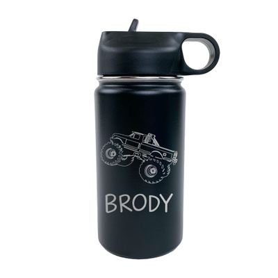 The Crafty Engineer Personalized Monster Truck Water Bottle for Kids - Monster Truck Design for Boys, Girls & Toddlers - Perfect for School & Sports (Black)