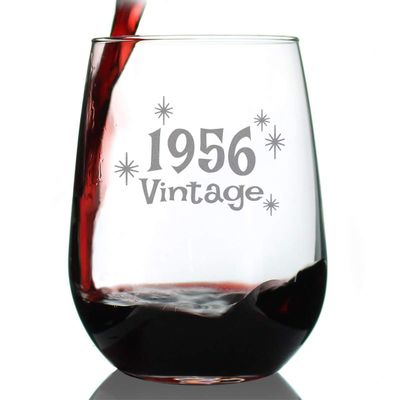 Bevvee Vintage 1956 Stemless Wine Glass - 70th Birthday Gifts for Women & Men Turning 70 - Bday Party Decor - Large 17 oz