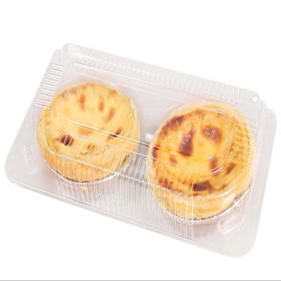 2-Compartment Clear Plastic Egg Tart Container Disposable Plastic Cupcake Containers Individual Single Muffin Cake Mooncake Container Box for Party Wedding,100 Pack