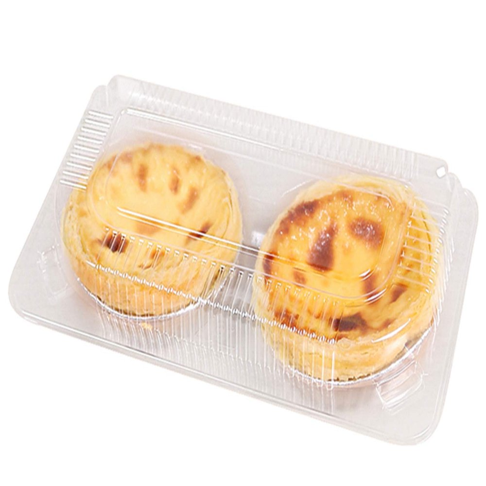 2-Compartment Clear Plastic Egg Tart Container Disposable Plastic Cupcake Containers Individual Single Muffin Cake Mooncake Container Box for Party Wedding,100 Pack