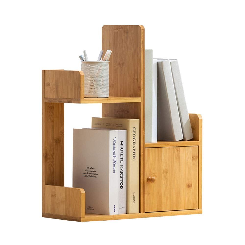 FUFU Bamboo Storage Shelf Bookcase with Drawers, DIY Desktop and Storage Shelf, Home and Office Bookcase