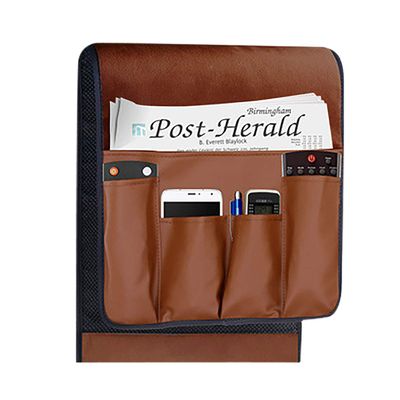 Luxury Leather Sofa Armrest Organizer, Non-slip Couch Sofa Chair Caddy with 5 Pockets for Phone, Book, Magazines, Tablet, Remote Control Holder Recliner Couch Tidy Hanging Storage Bag Arm Chair Tray