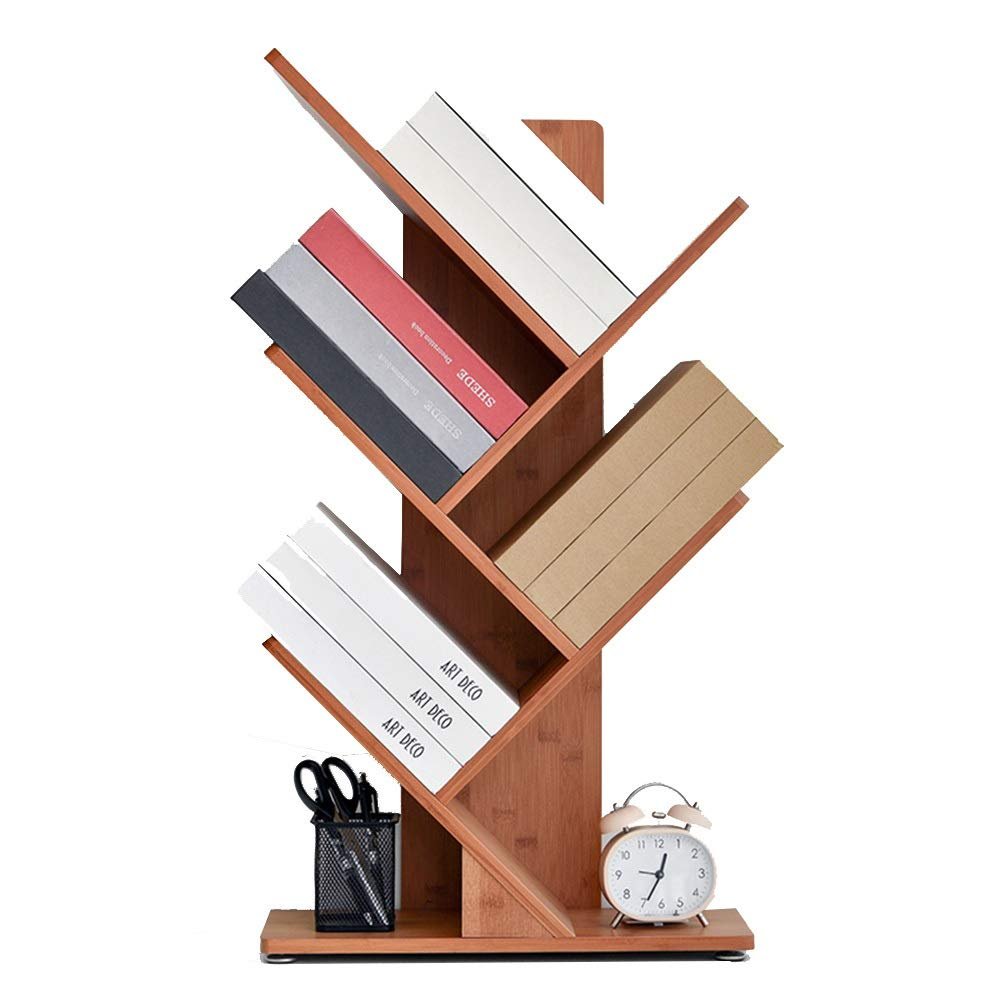 FUFU 6 Tier Tree Bookshelf,Wooden Free Standing Display Shelf Organiser for Living Room,Space Saving Storage Shelf Rack
