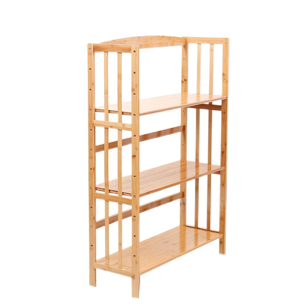 FUFU Bamboo Book Shelf Storage Shelf, Height Adjustable, Kitchen Independent Storage Shelf Plant Shelf (Size : 3-Tier)