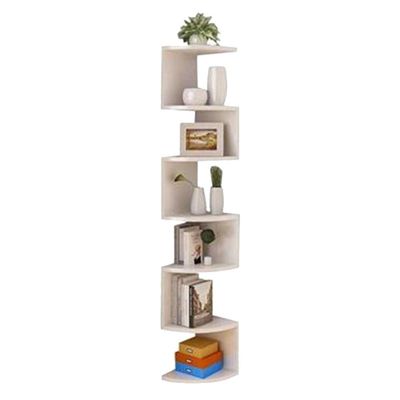 FUFU Corner Shelf, 5-Tier Floating Wall Shelf with Zigzag Design, Bookshelf, White