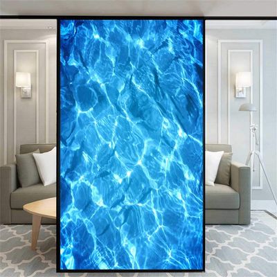 Xijier No Glue Decorative Privacy Frosted Window Film Blue Water Surface Pattern Glass Door Window Covering Window Decals Window Sticker for Home Office 65x100cm(25.6" x39.4)