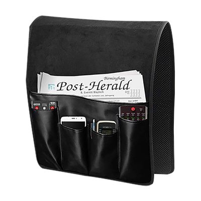 Luxury Leather Sofa Armrest Organizer, Non-slip Couch Sofa Chair Caddy with 5 Pockets for Phone, Book, Magazines, Tablet, Remote Control Holder Recliner Couch Tidy Hanging Storage Bag Arm Chair Tray