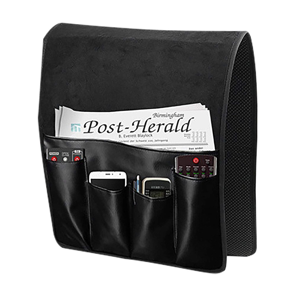 Luxury Leather Sofa Armrest Organizer, Non-slip Couch Sofa Chair Caddy with 5 Pockets for Phone, Book, Magazines, Tablet, Remote Control Holder Recliner Couch Tidy Hanging Storage Bag Arm Chair Tray