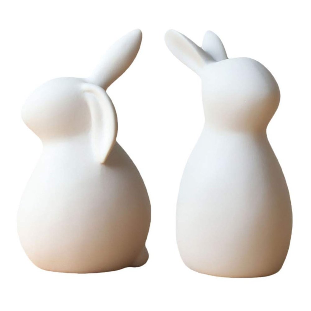 Abaodam 2Pcs Ceramic Bunny Rabbit Figurine Decorations Easter Rabbit Figurines Statue Home Layout Decor Desktop Decor