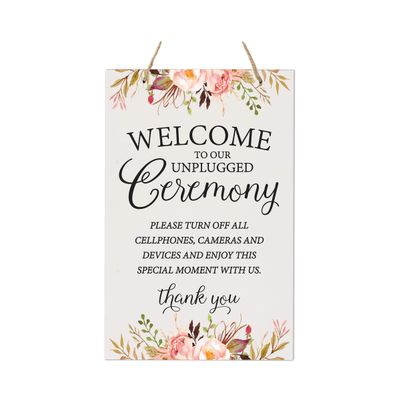 LifeSong Milestones Wedding Signs for Ceremony and Reception Wall Hanging Decor Accessories Signs for Bride and Groom Wedding Ceremony Decorations 8x12 Unplugged Ceremony (Floral)