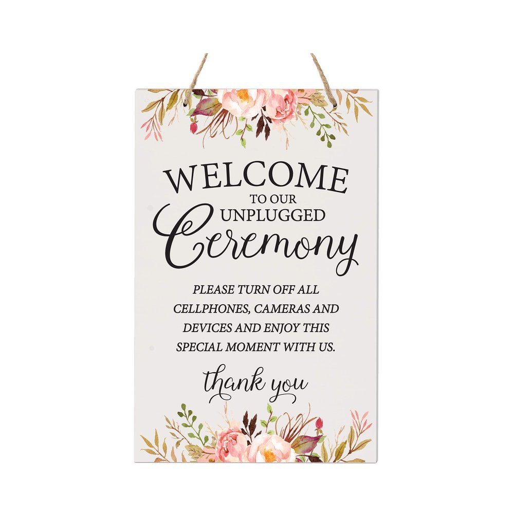 LifeSong Milestones Wedding Signs for Ceremony and Reception Wall Hanging Decor Accessories Signs for Bride and Groom Wedding Ceremony Decorations 8x12 Unplugged Ceremony (Floral)