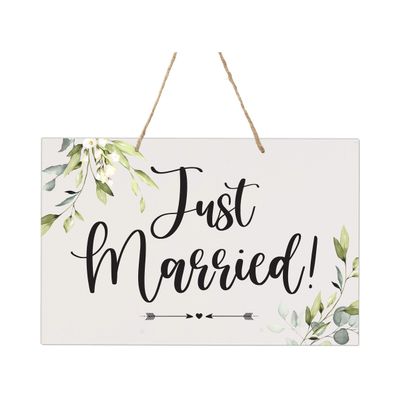 LifeSong Milestones Wedding Signs for Ceremony and Reception Wall Hanging Decor Accessories Signs for Bride and Groom Wedding Ceremony Decorations 8x12 Just Married (Leaves)