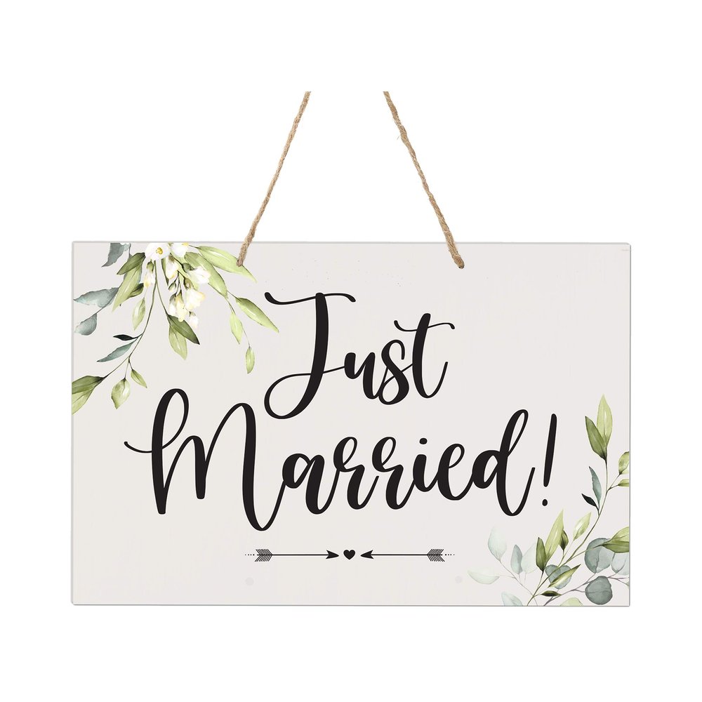 LifeSong Milestones Wedding Signs for Ceremony and Reception Wall Hanging Decor Accessories Signs for Bride and Groom Wedding Ceremony Decorations 8x12 Just Married (Leaves)