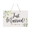 LifeSong Milestones Wedding Signs for Ceremony and Reception Wall Hanging Decor Accessories Signs for Bride and Groom Wedding Ceremony Decorations 8x12 Just Married (Leaves) view 1