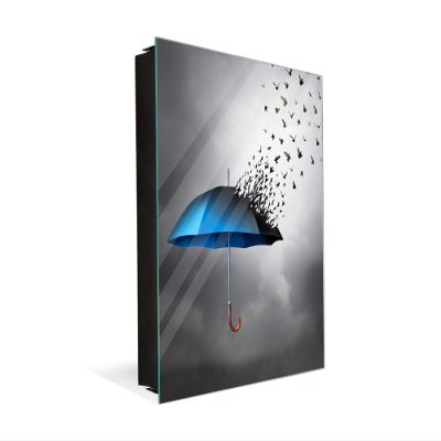Concept Crystal 50 Key Lock Box Storage Holder with Decorative Front Glass Panel K10 Flying Birds Umbrella