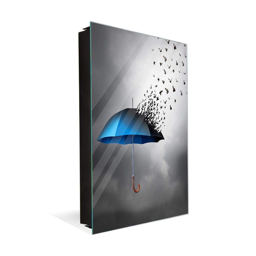 Concept Crystal 50 Key Lock Box Storage Holder with Decorative Front Glass Panel K10 Flying Birds Umbrella