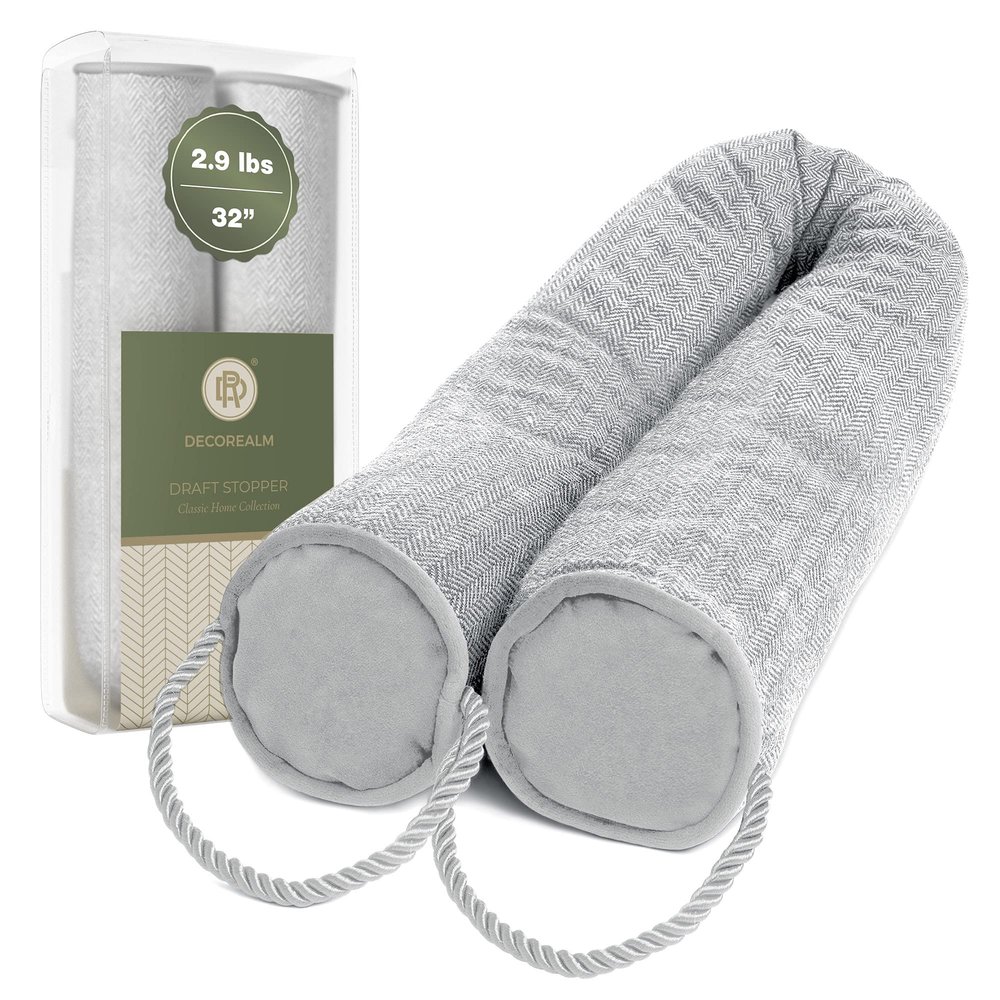 Heavy Duty Draft Stoppers and Blocker, Sound Proof Draft Guard for Doors and Windows, Decorative Cylinder Provides Insulation and Weather Stripping for Doors (Grey, 32 Inches)