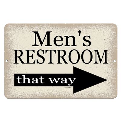 Dyenamic Art Men's Restroom Metal Sign  12x18 Inch Bathroom Decor with Right Arrow  Durable Aluminum for Home, Pool, Wedding, or Restaurant Use