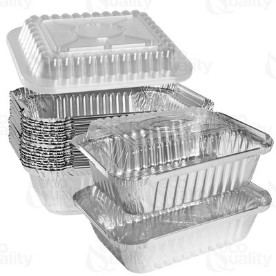 EcoQuality [400 Pack] 1.5LB Oblong Take Out Foil Baking Pans with Dome Lids Shallow - 768 Aluminum Pan for Baking, Roasting, Potluck, Reheating, Catering, Party, BBQ, Baking