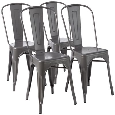 Amazon Basics Metal Dining Chairs, 4 Count, Dark Grey, 20.1 x 17.1 x 33.5 inches