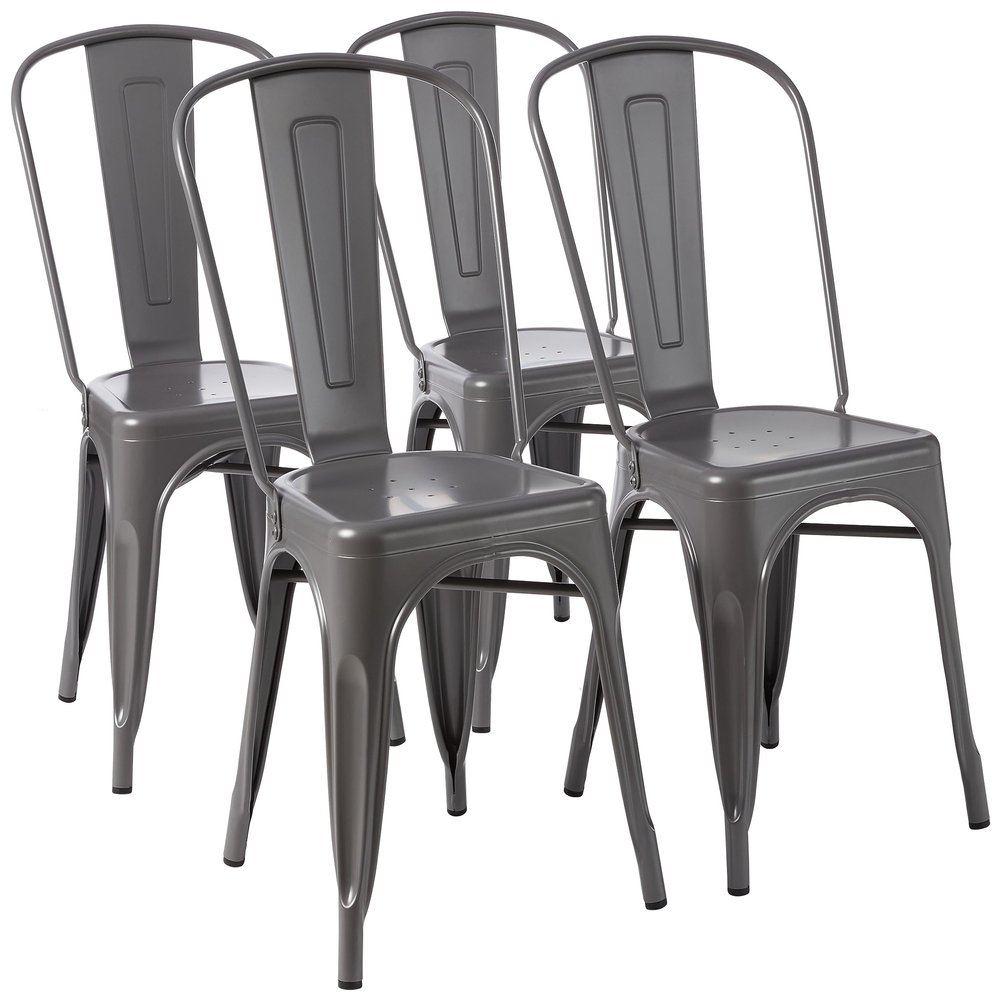 Amazon Basics Metal Dining Chairs, 4 Count, Dark Grey, 20.1 x 17.1 x 33.5 inches