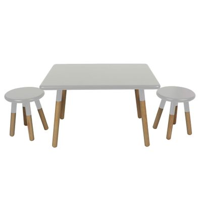 ACEssentials Beech Wood Dipped Kids Table and Stools, 18.9" x 31.4" x 23.6", Gray (3 Piece Set)