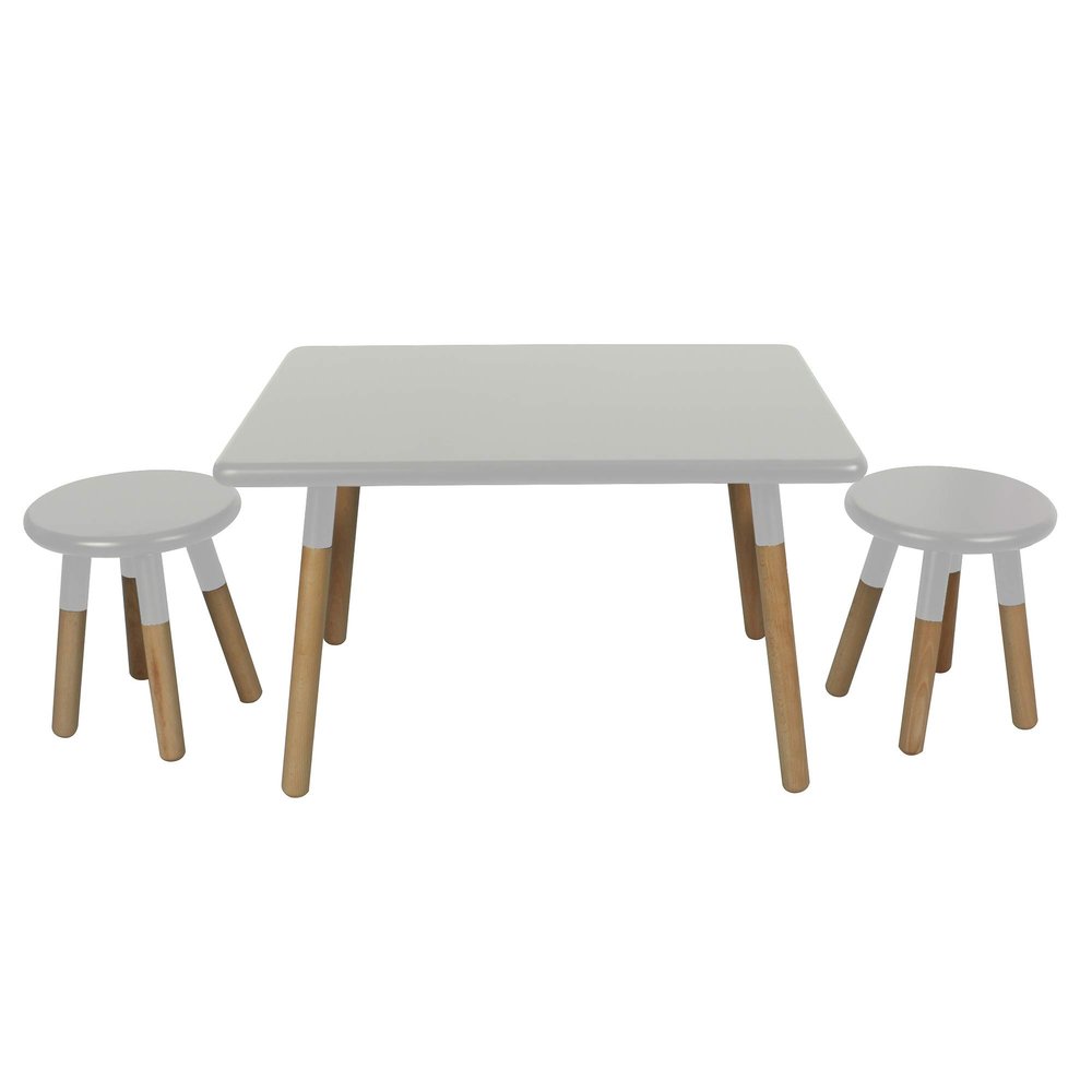 ACEssentials Beech Wood Dipped Kids Table and Stools, 18.9" x 31.4" x 23.6", Gray (3 Piece Set)
