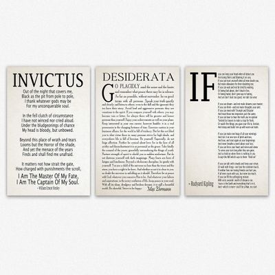 Wallbuddy If Poem Invictus Poem and Desiderata Inspirational Poems Set of 3 (11 x 17, Ivory)