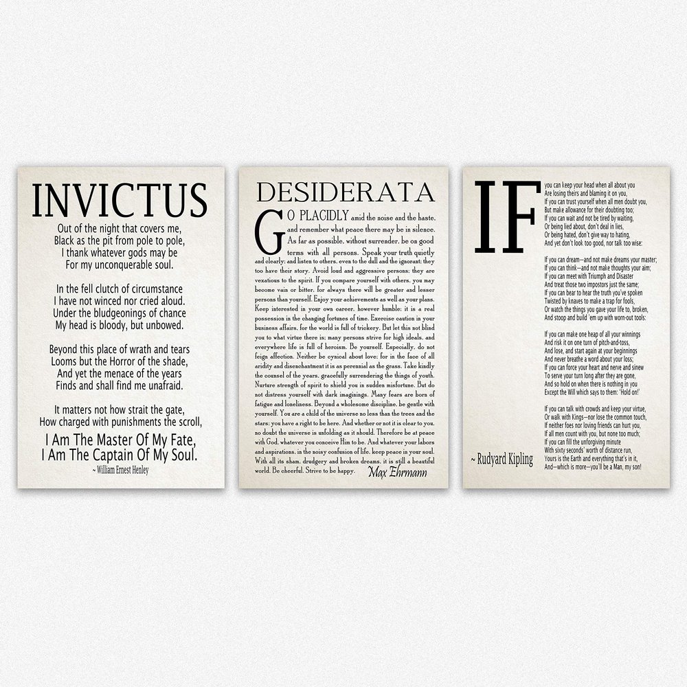 Wallbuddy If Poem Invictus Poem and Desiderata Inspirational Poems Set of 3 (11 x 17, Ivory)