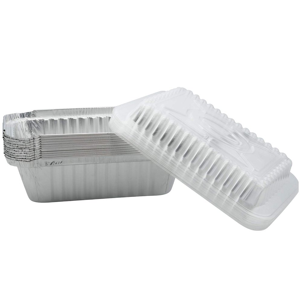 [200 Pack] 1.5LB Oblong Take Out Foil Baking Pans with Dome Lids Deep - 747 Aluminum Pan for Baking, Roasting, Potluck, Reheating, Catering, Party, BBQ, Baking by EcoQuality