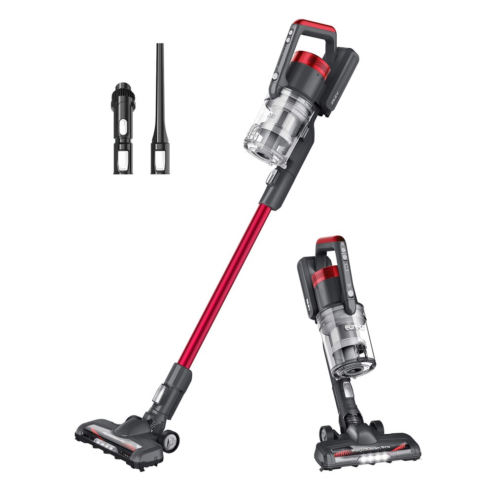 Eureka Lightweight Cordless Stick Vacuum Cleaner Convenient for Hard Floors, Rechargeable Handheld Vacuum Cleaner Portable with Powerful Motor Efficient Suction, RapidClean Pro NEC186, Rose Red