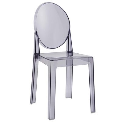 2xhome Ghost Dining Chair with Oval Back | Transparent Acrylic Accent Side Chair for Kitchen, Living Room, Vanity, or Event Seating | Non Stackable (Single, Smoke)