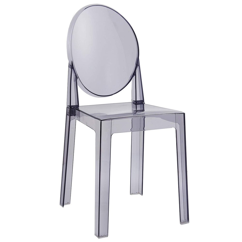 2xhome Ghost Dining Chair with Oval Back | Transparent Acrylic Accent Side Chair for Kitchen, Living Room, Vanity, or Event Seating | Non Stackable (Single, Smoke)