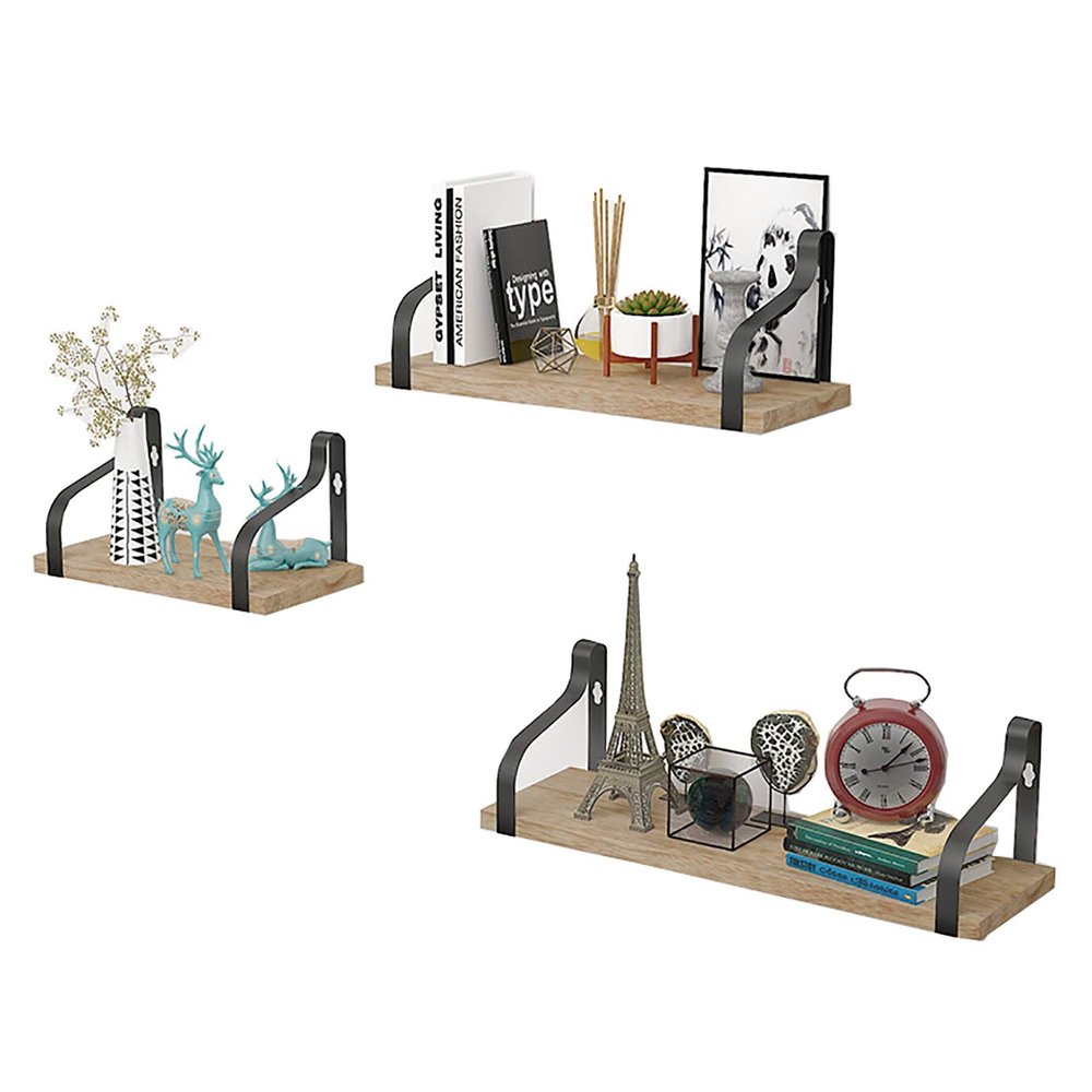 3 Piece Floating Shelf Wall Hanging, Wooden Wall Storage Shelf, Wall-Mounted Storage Rack Shelf, Suitable for Bedroom,Load Capacity 35kg